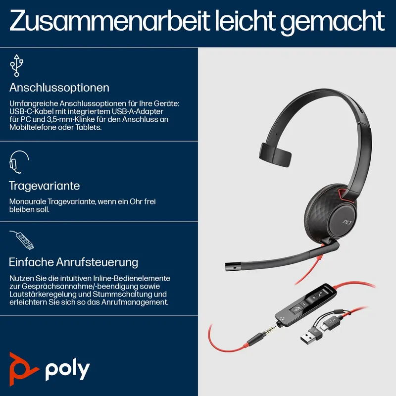 Poly Headset Blackwire 5210 USB - C - Mono - Headset